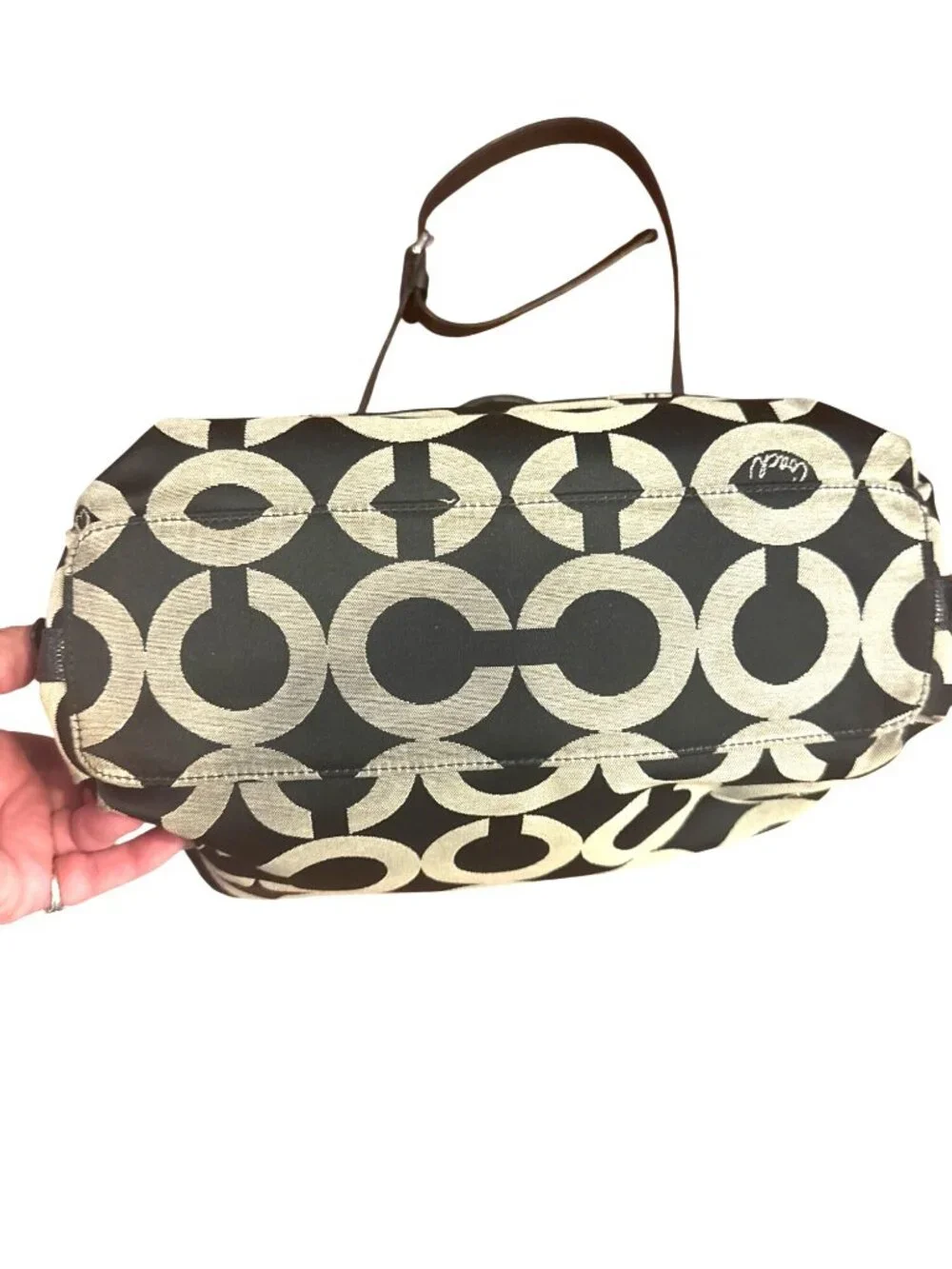 Coach Kristin 19329 Op Art Sateen Domed Satchel Black Cream Shoulder Bag Y2K